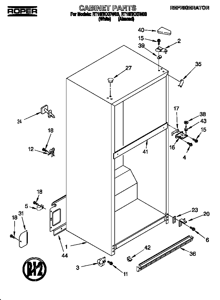 Roper RT18BKXDN03 cabinet diagram