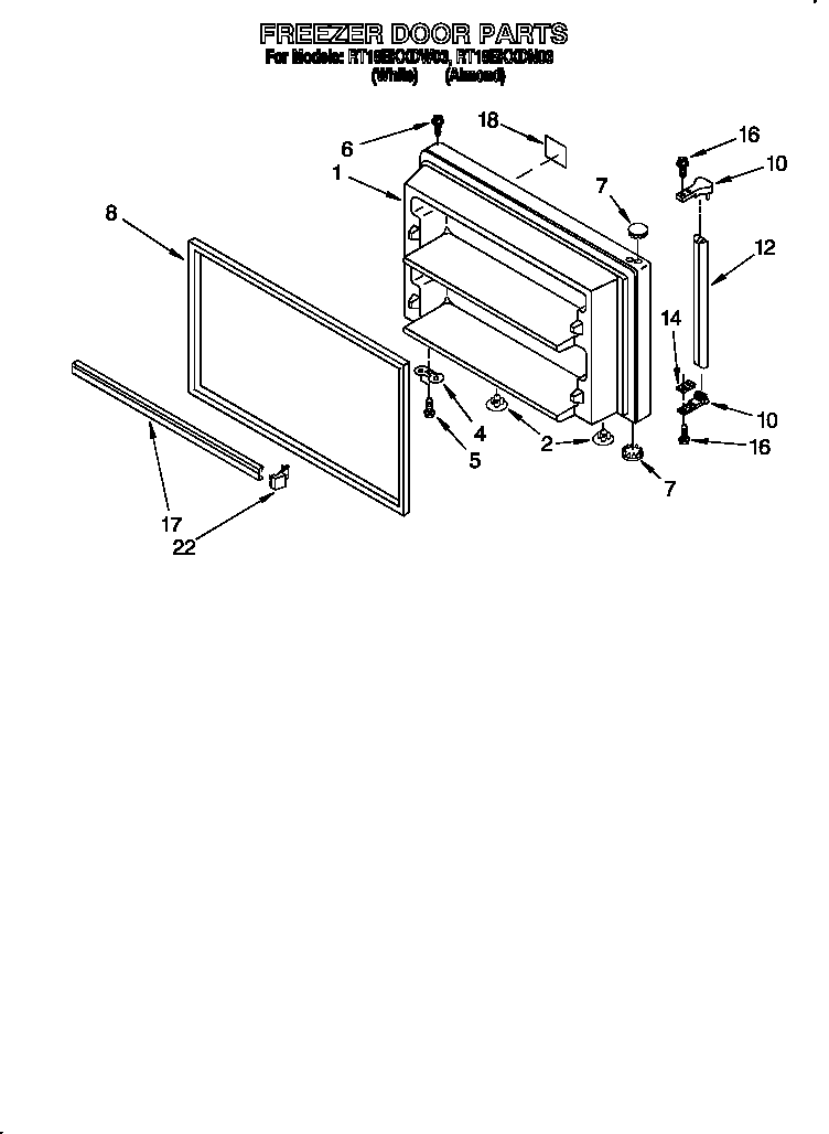 Roper RT18BKXDN03 freezer door diagram