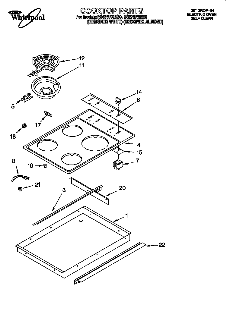 Whirlpool RS675PXEQ0 cooktop diagram