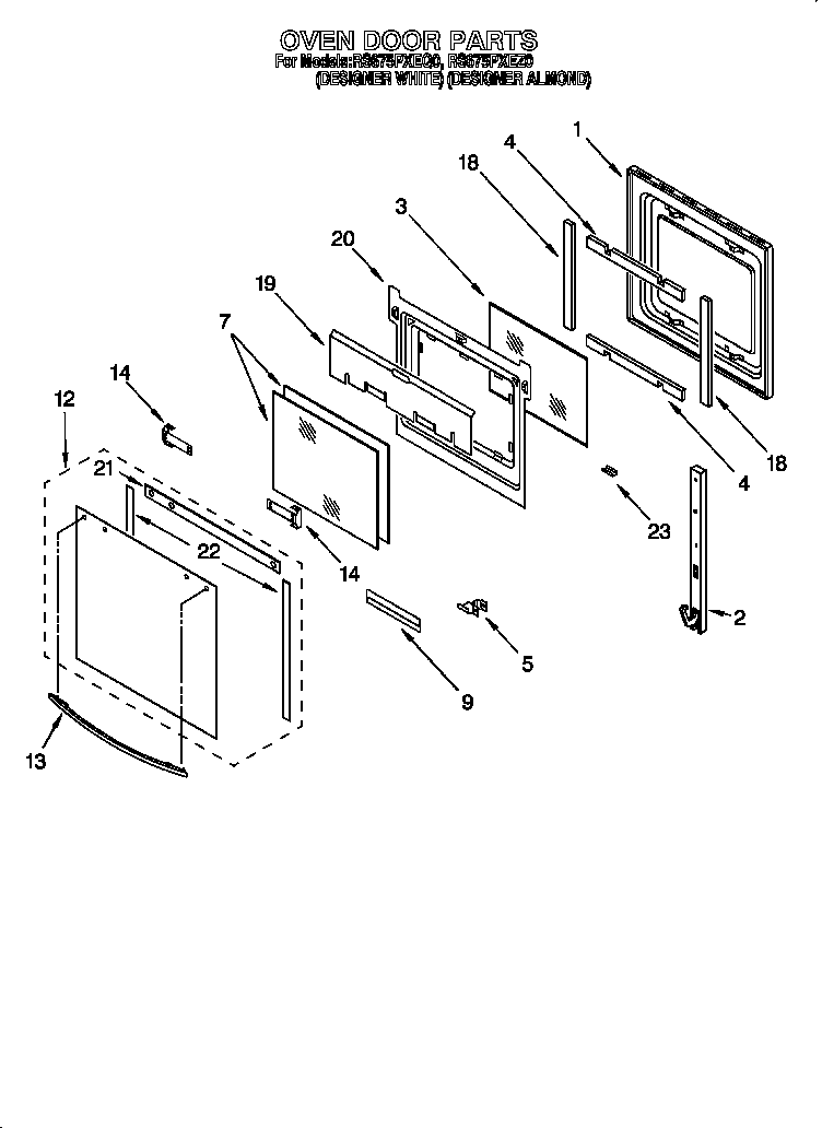Whirlpool RS675PXEQ0 oven door diagram
