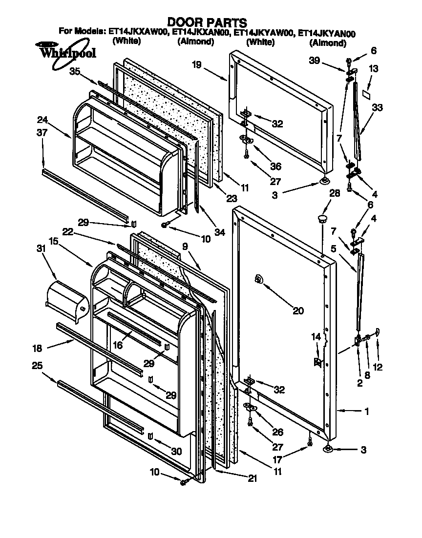 Whirlpool ET14JKXAN00 door diagram