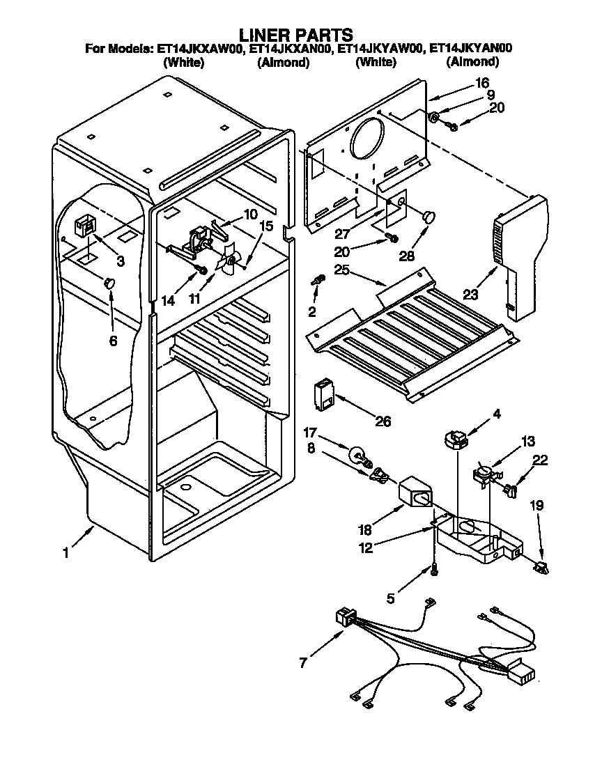 Whirlpool ET14JKXAN00 liner diagram