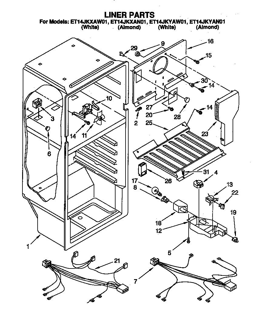 Whirlpool ET14JKXAW01 liner diagram
