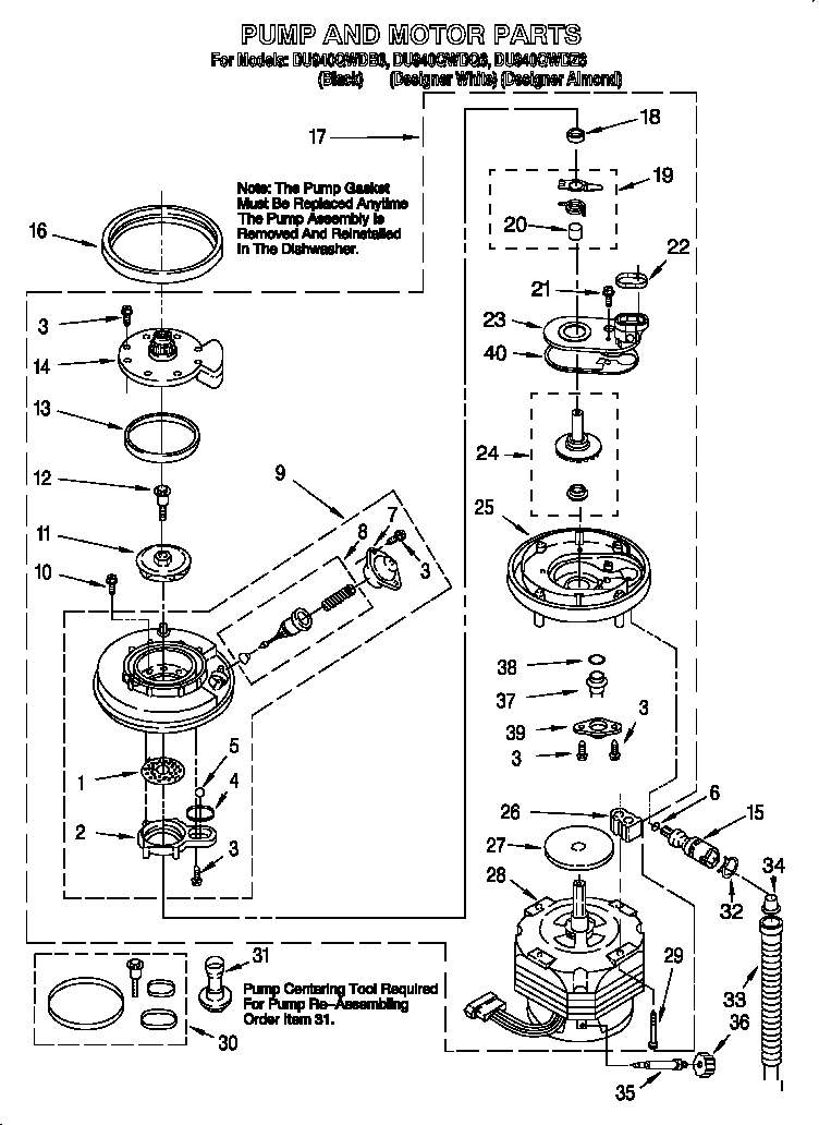 Whirlpool DU940QWDQ6 pump and motor diagram