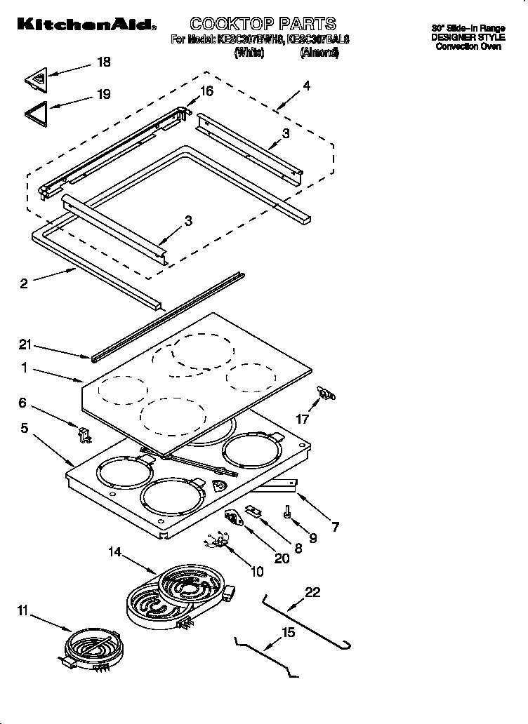 KitchenAid KESC307BWH8 cooktop diagram