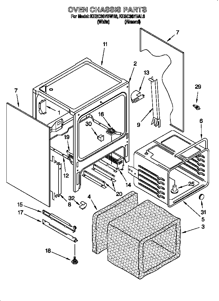 KitchenAid KESC307BWH8 oven chassis diagram