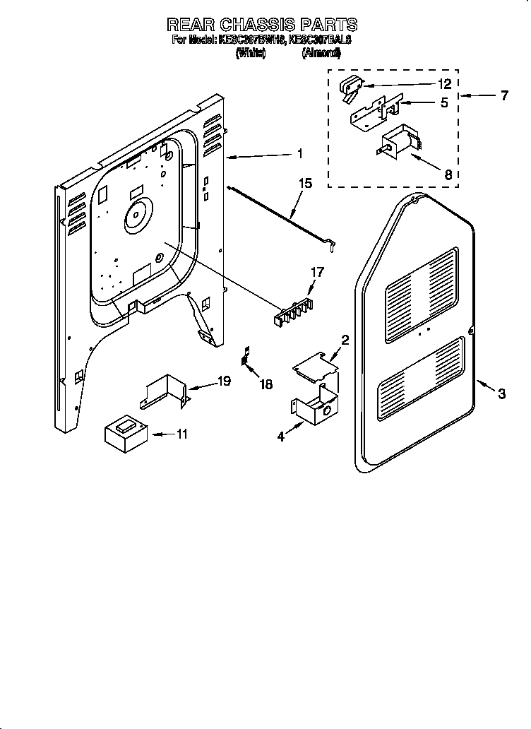 KitchenAid KESC307BWH8 rear chassis diagram