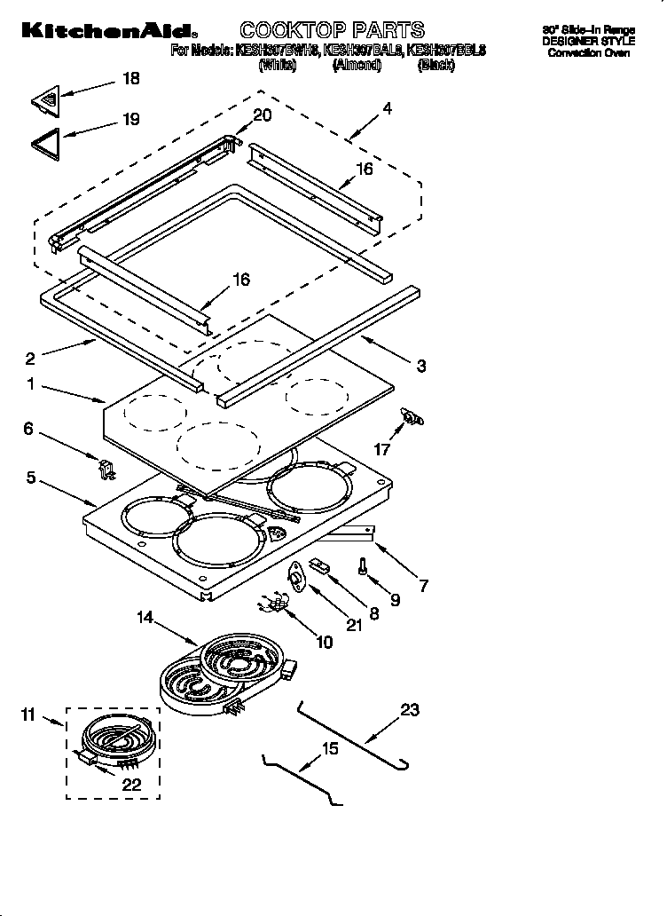 KitchenAid KESH307BWH8 cooktop diagram