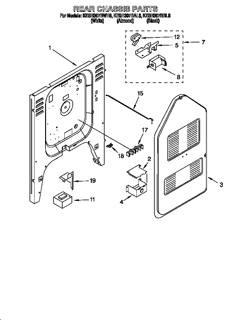 KitchenAid KESH307BWH8 rear chassis diagram