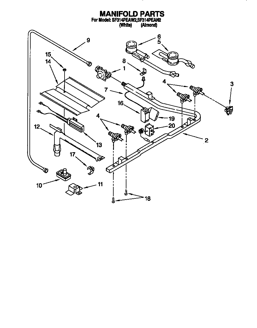 Whirlpool SF314PEAW2 manifold diagram