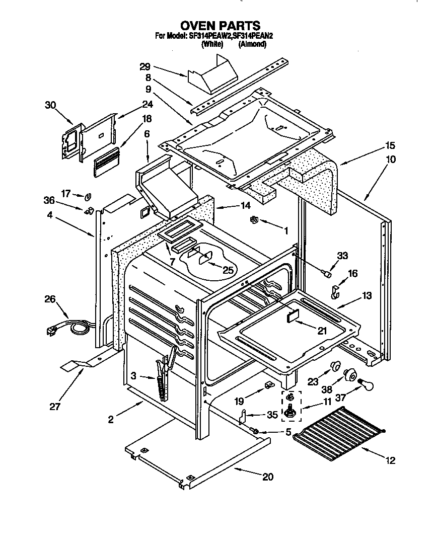 Whirlpool SF314PEAW2 oven diagram