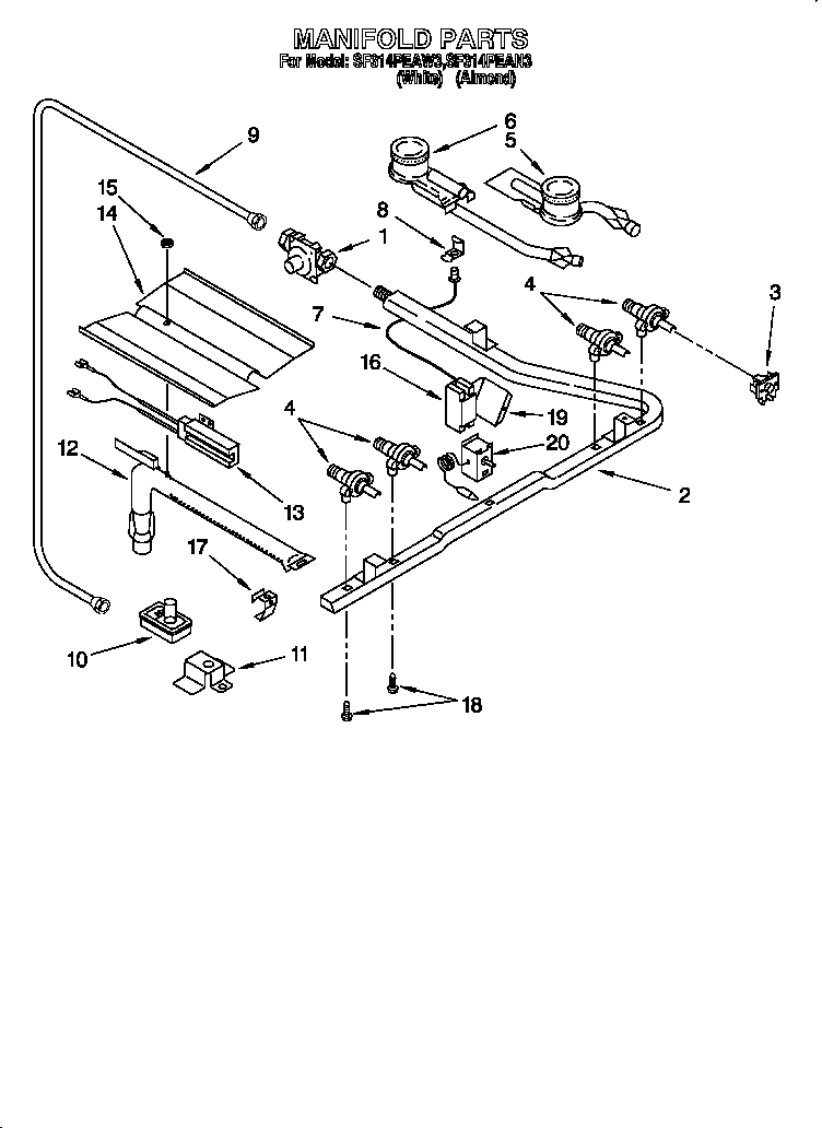 Whirlpool SF314PEAN3 manifold diagram