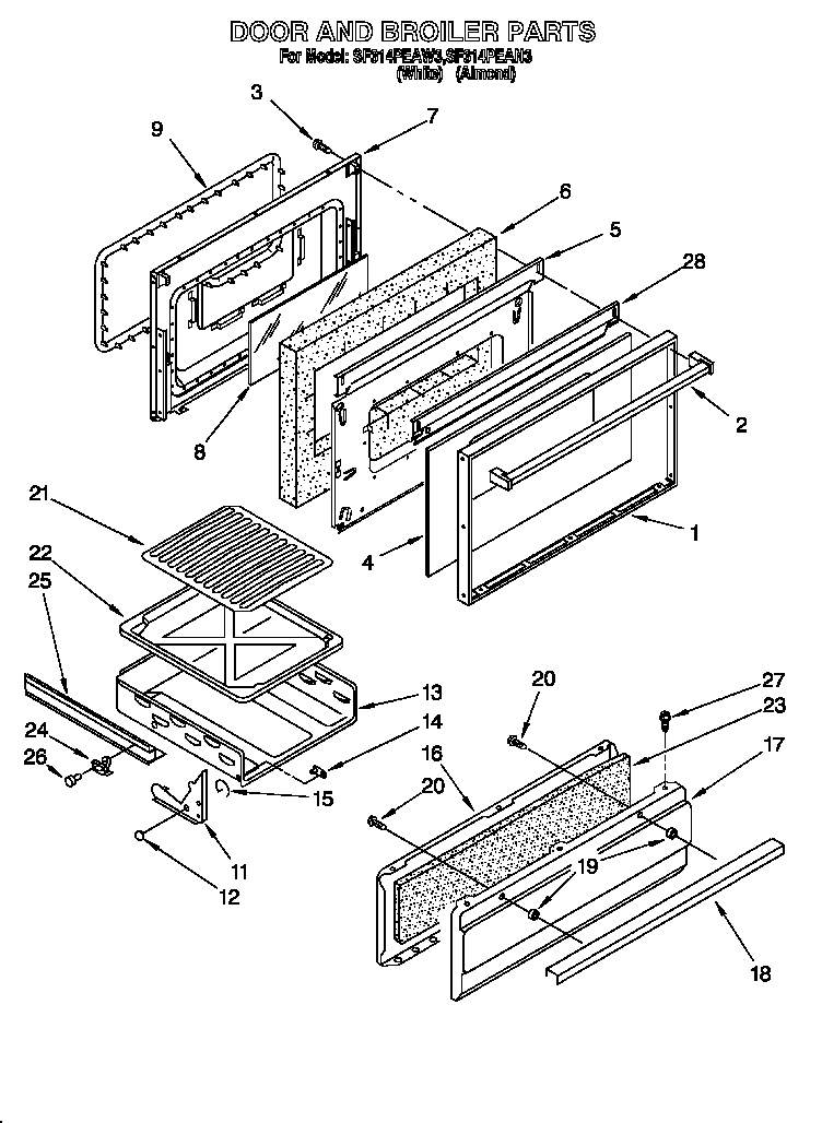 Whirlpool SF314PEAN3 door and broiler diagram