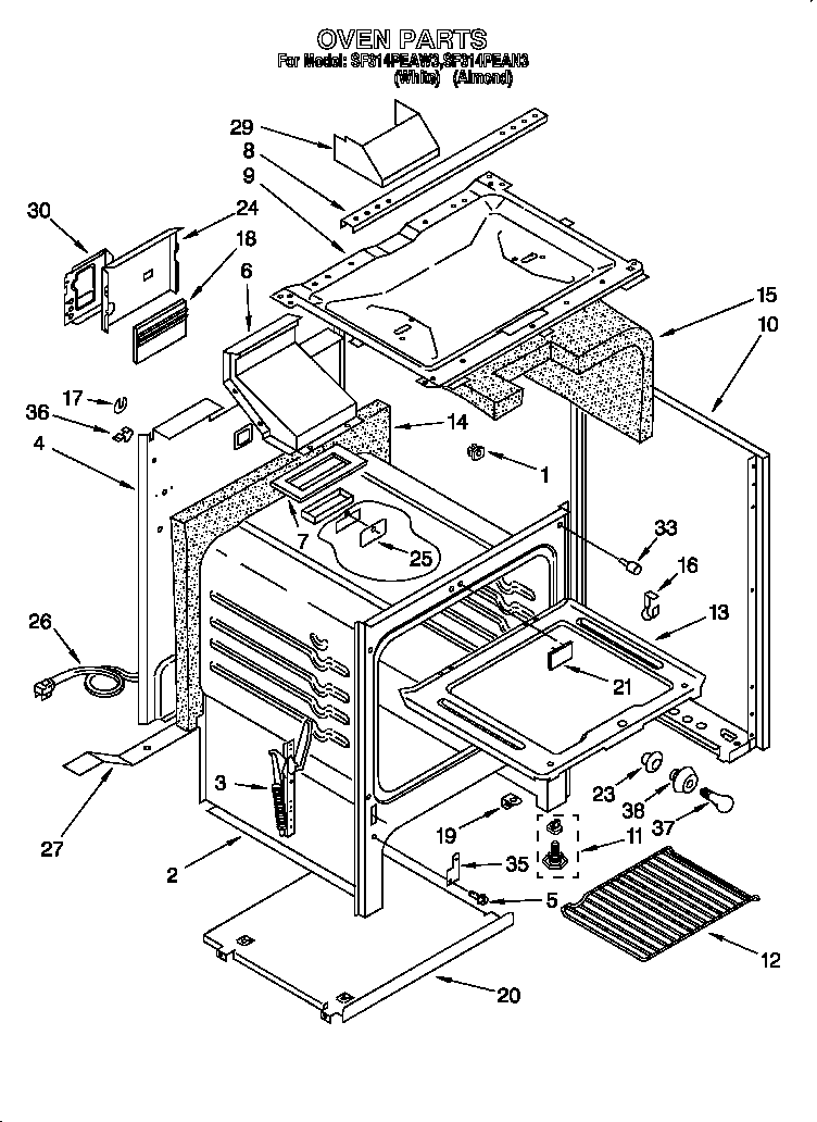 Whirlpool SF314PEAN3 oven diagram