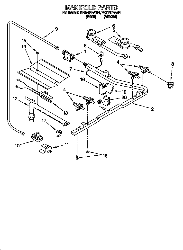 Whirlpool SF314PEAN4 manifold diagram
