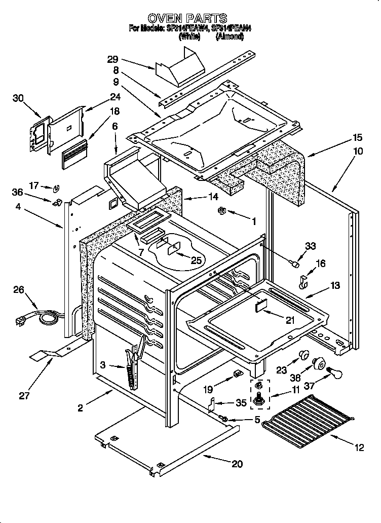 Whirlpool SF314PEAN4 oven diagram
