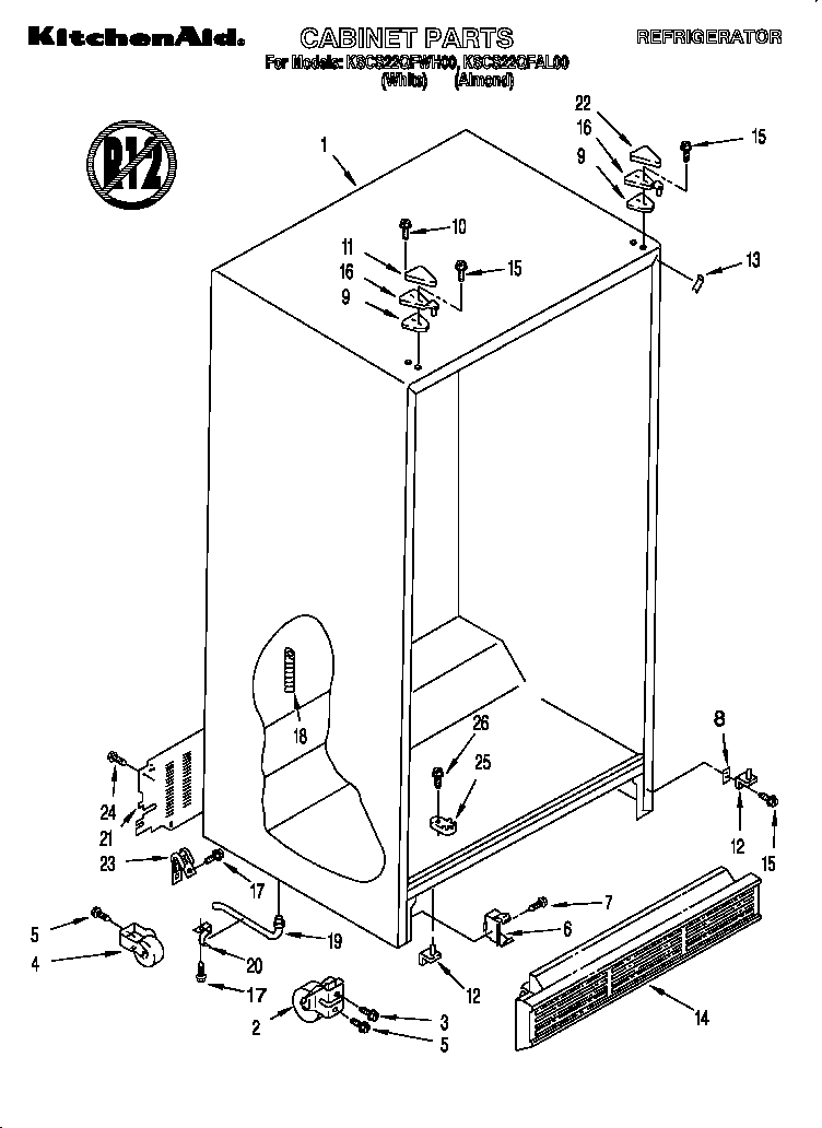 KitchenAid KSCS22QFAL00 cabinet diagram