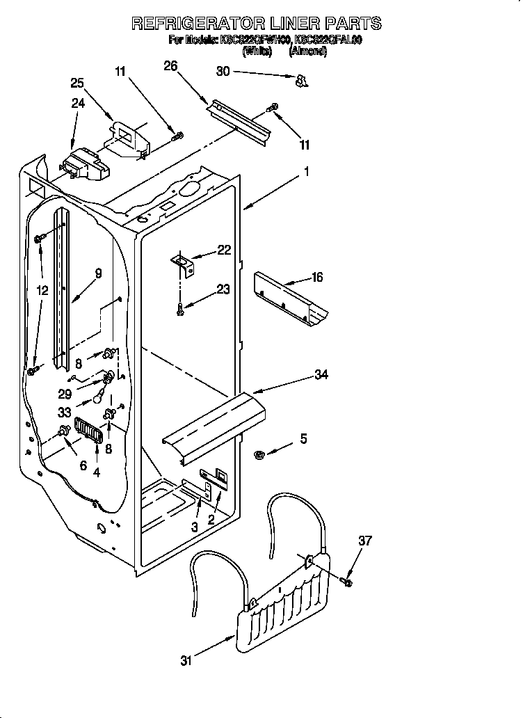 KitchenAid KSCS22QFAL00 refrigerator liner diagram