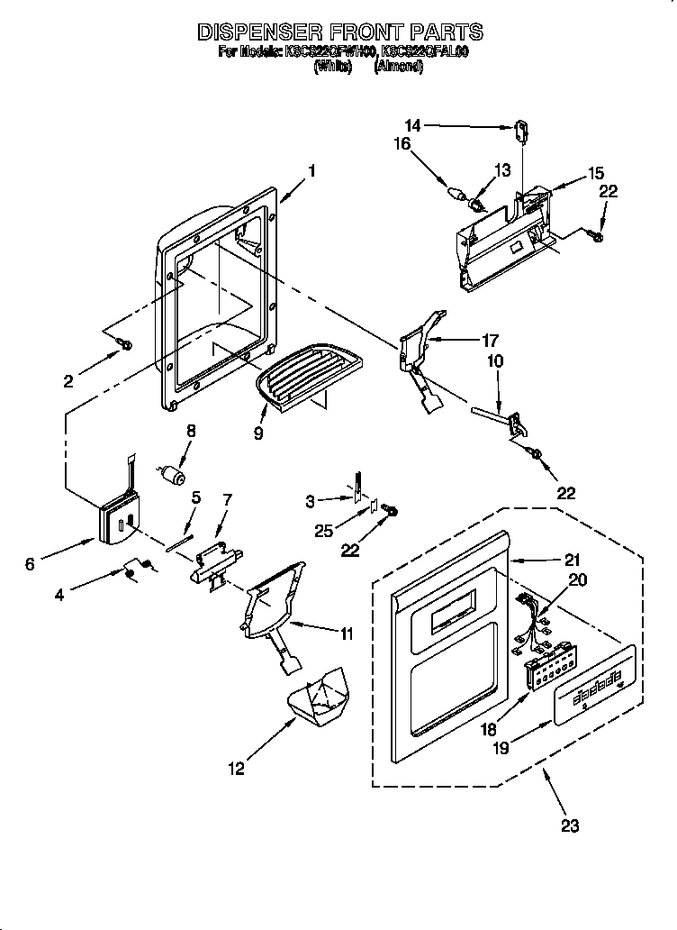 KitchenAid KSCS22QFAL00 dispenser front diagram