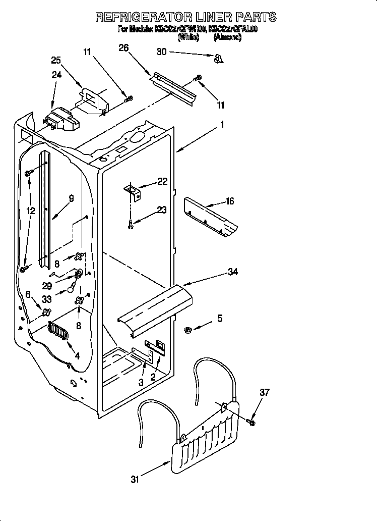 KitchenAid KSCS27QFAL00 refrigerator liner diagram