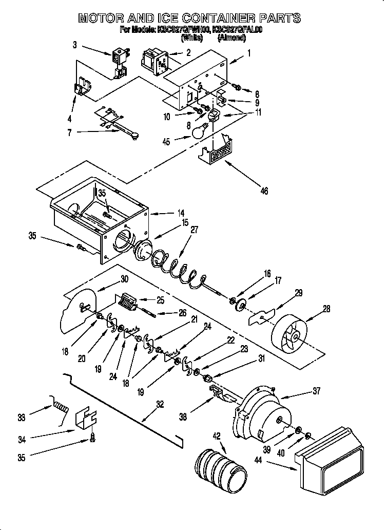KitchenAid KSCS27QFAL00 motor and ice container diagram