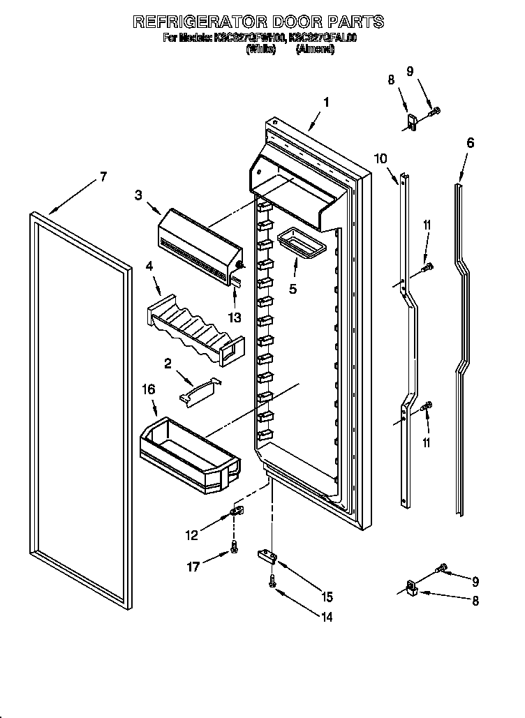 KitchenAid KSCS27QFAL00 refrigerator door diagram