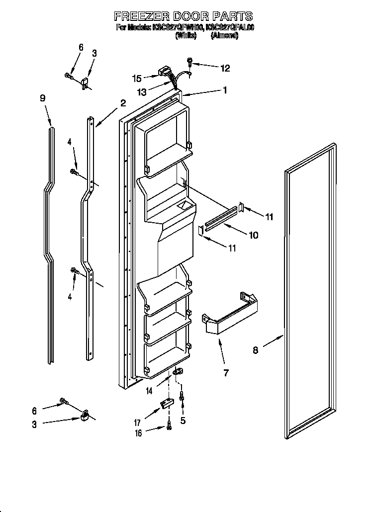 KitchenAid KSCS27QFAL00 freezer door diagram