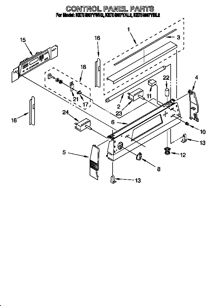KitchenAid KERH507YAL2 control panel diagram