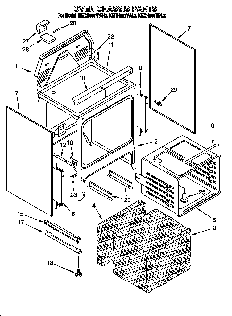 KitchenAid KERH507YAL2 oven chassis diagram