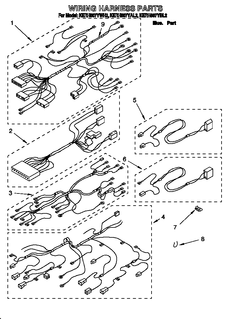KitchenAid KERH507YAL2 wiring harness diagram