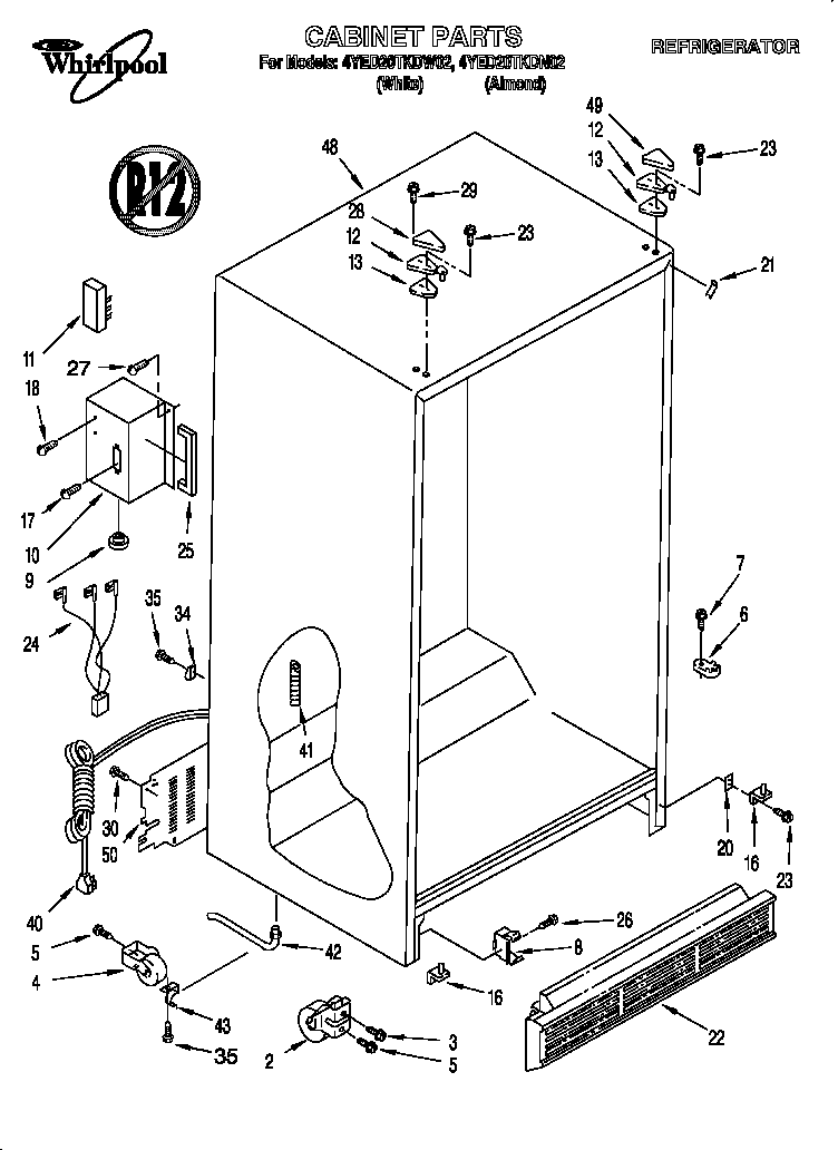 Whirlpool 4YED20TKDN02 cabinet diagram