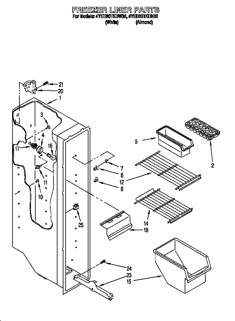 Whirlpool 4YED20TKDN02 freezer liner diagram