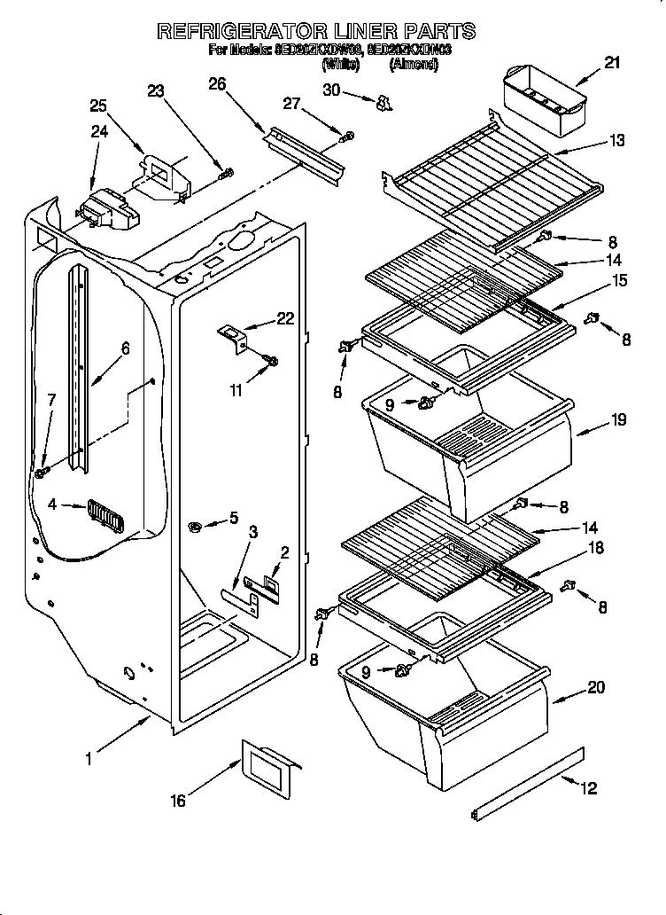 Whirlpool 8ED20ZKXDN03 refrigerator liner diagram