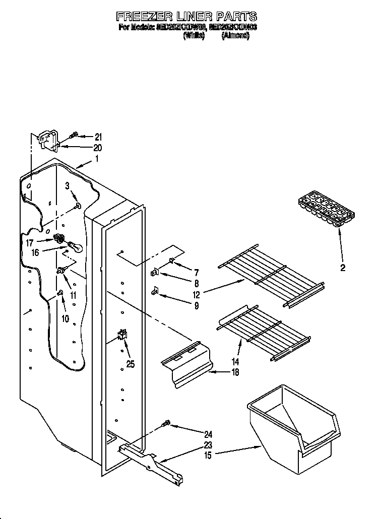 Whirlpool 8ED20ZKXDN03 freezer liner diagram