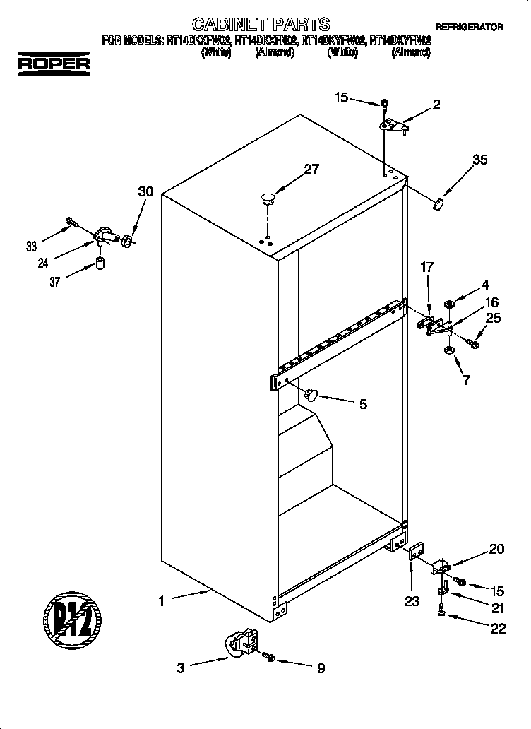 Roper RT14DKXFW02 cabinet diagram
