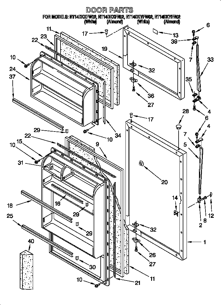 Roper RT14DKXFW02 door diagram