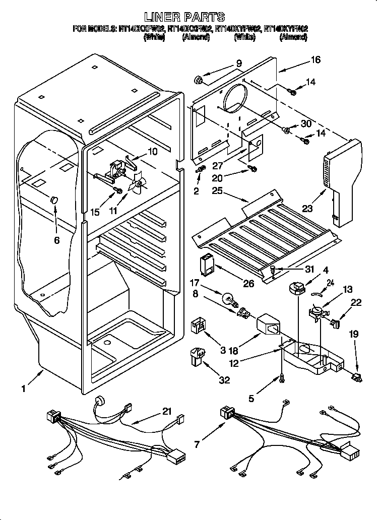 Roper RT14DKXFW02 liner diagram