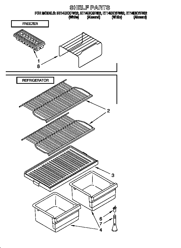 Roper RT14DKXFW02 shelf diagram