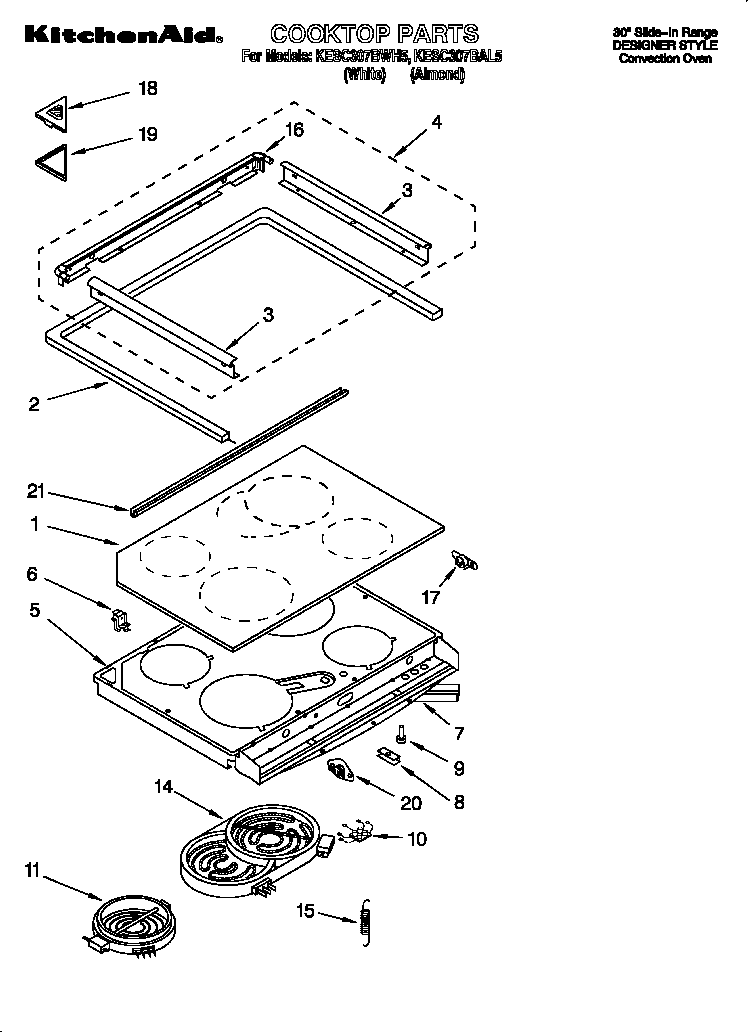KitchenAid KESC307BAL5 cooktop diagram
