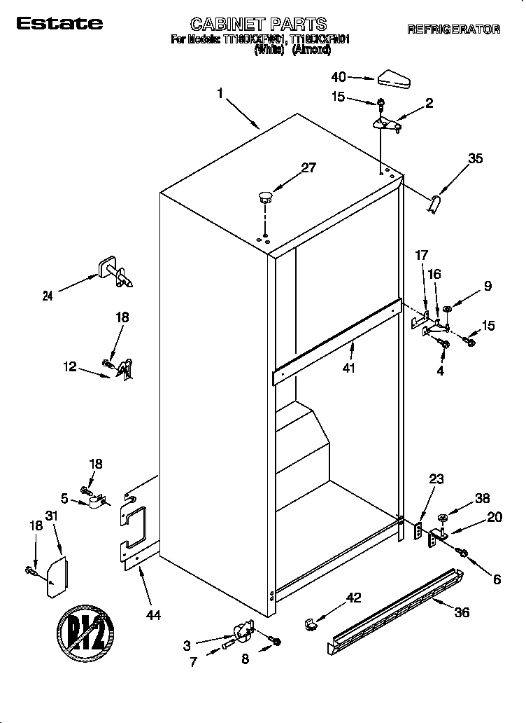 Estate TT18DKXFN01 cabinet diagram