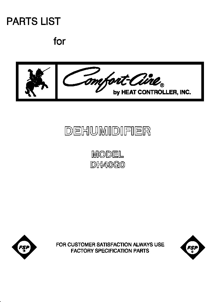 Comfort-Aire DH40G0 front cover diagram