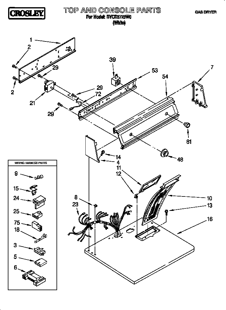 Whirlpool BYCD3723W0 top and console diagram