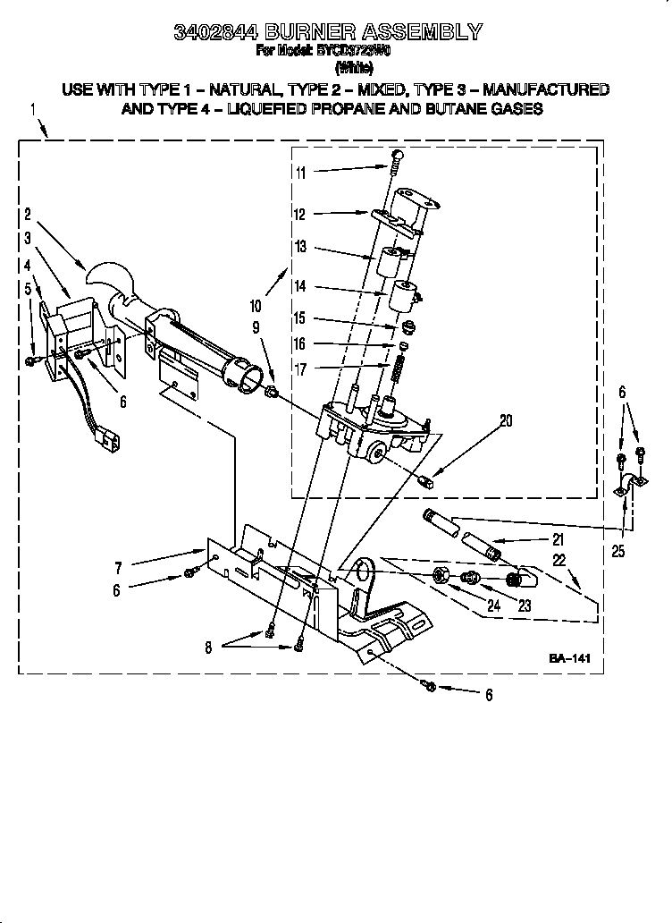Whirlpool BYCD3723W0 3402844 burner assembly diagram