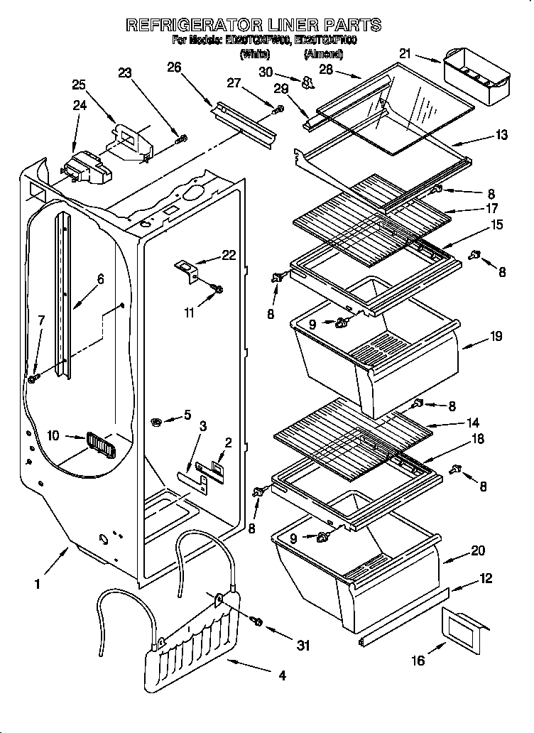 Whirlpool ED20TQXFN00 refrigerator liner diagram