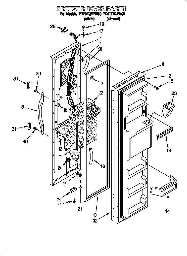Whirlpool ED20TQXFN00 freezer door diagram