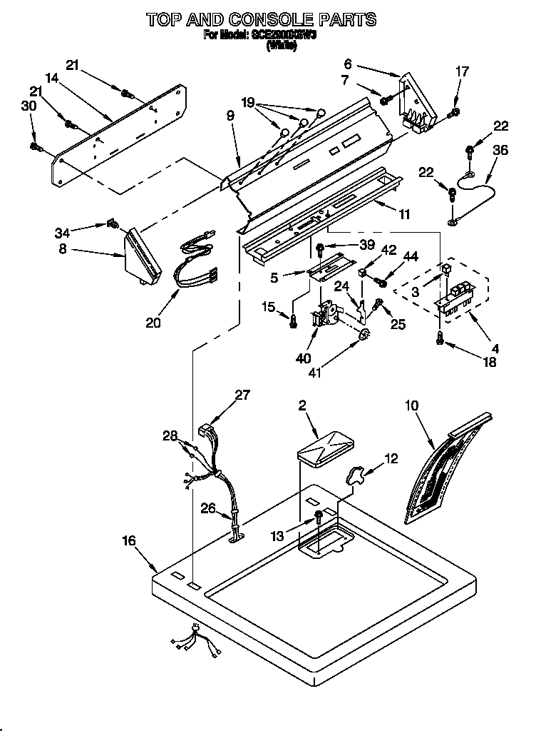 Whirlpool GCE2900XSW3 top and console diagram
