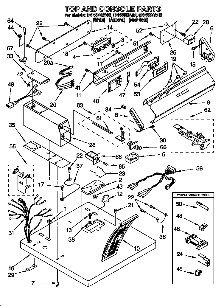 Whirlpool CEE2990AN3 top and console diagram
