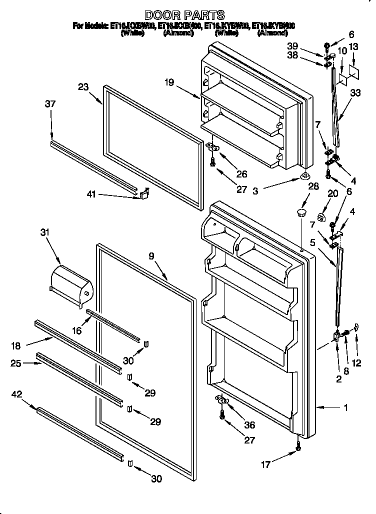 Whirlpool ET16JKXBW00 door diagram
