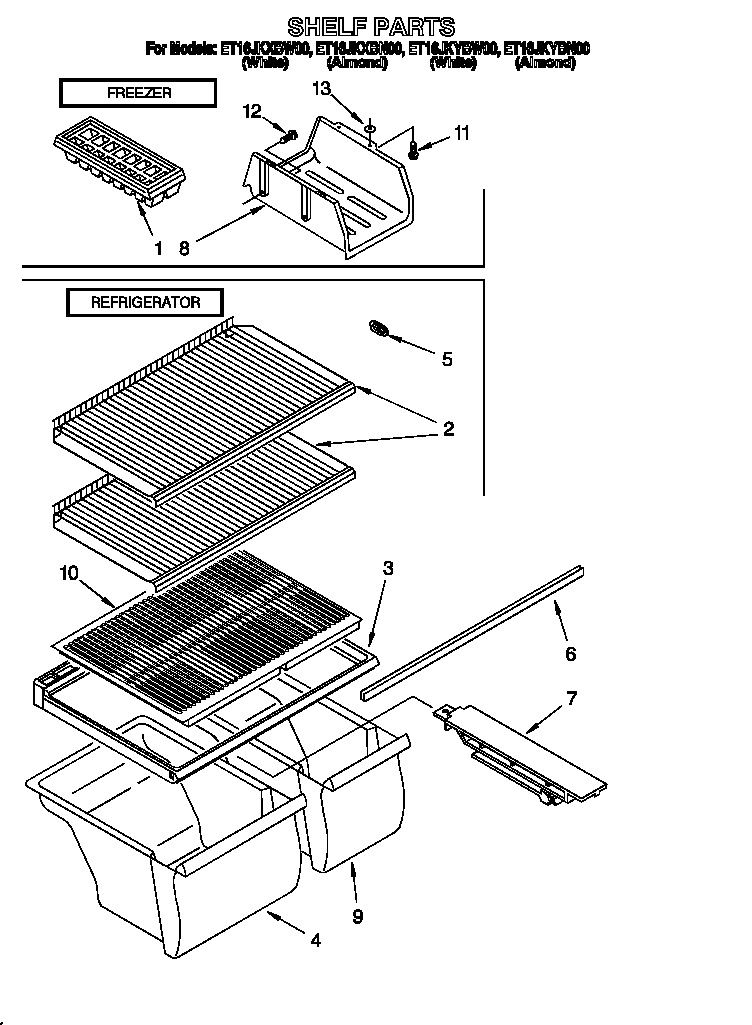 Whirlpool ET16JKXBW00 shelf diagram