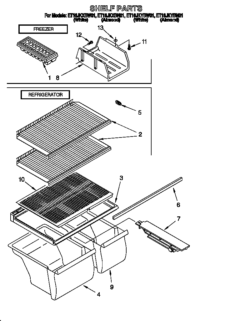 Whirlpool ET16JKXBN01 shelf diagram